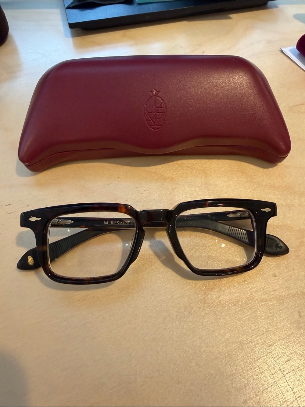 Men's Tortoiseshell Square Glasses with Burgundy Case